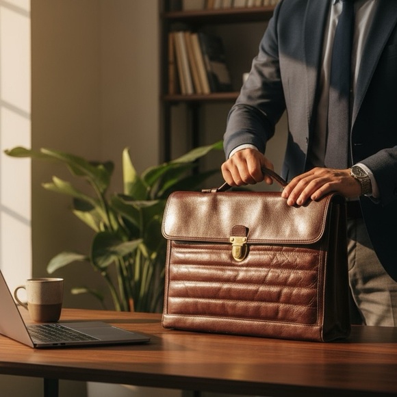 Vintage 1980’s Leather Carrying Brief - Picture 4 of 5